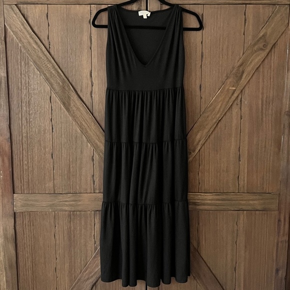See You Monday Black Tiered Sleeveless Ribbed Midi Dress Size XS EUC - Picture 1 of 4